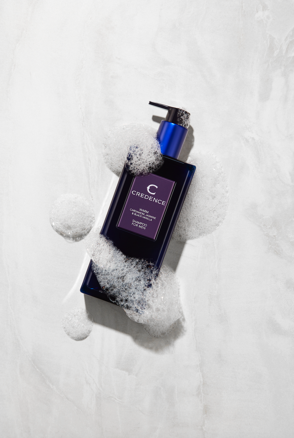 Credence Warm men's shampoo bottle with cardamom jasmine and black vanilla scent 300ml